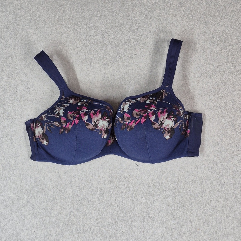 Cacique Women Bra 42DD Navy Floral Lightly Lined Balconette Adjustable READ